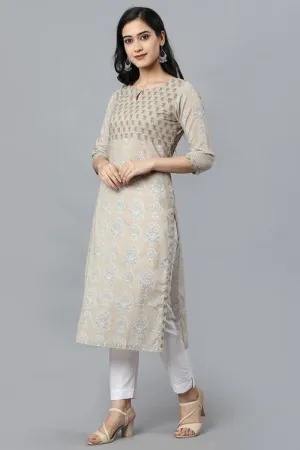 Beige Buta Cotton Long Kurta