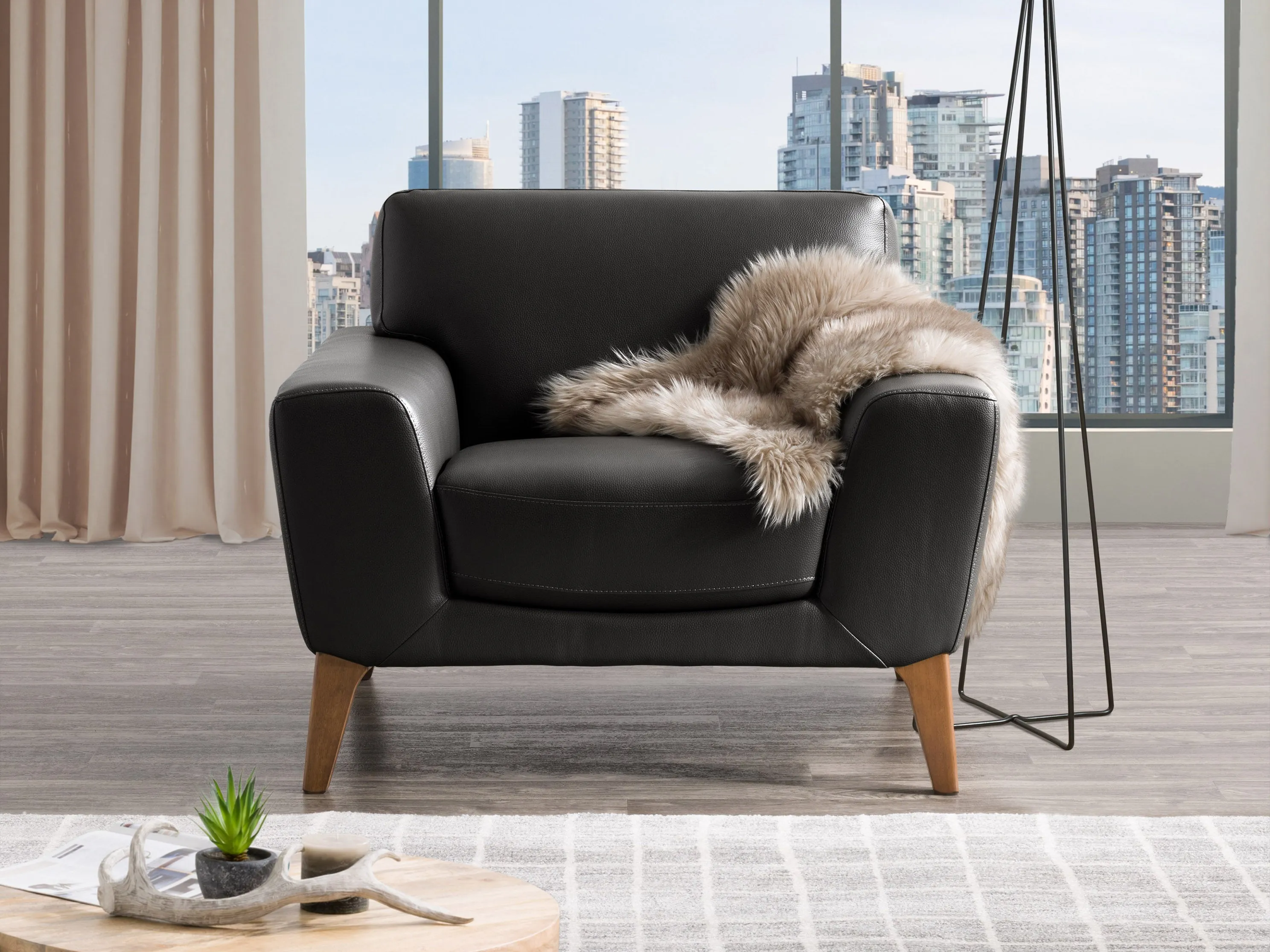Black Faux Leather Arm Chair