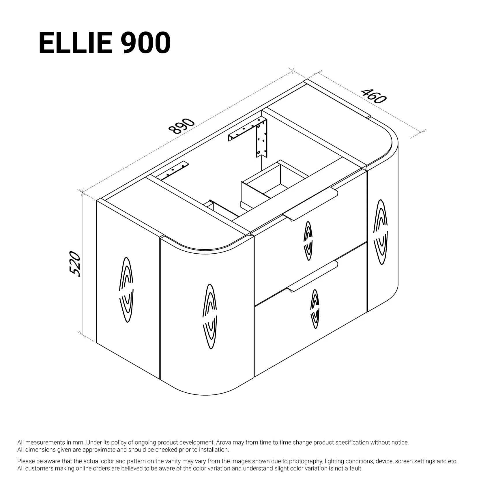 Ellie 900mm Curved Wall Hung Vanity