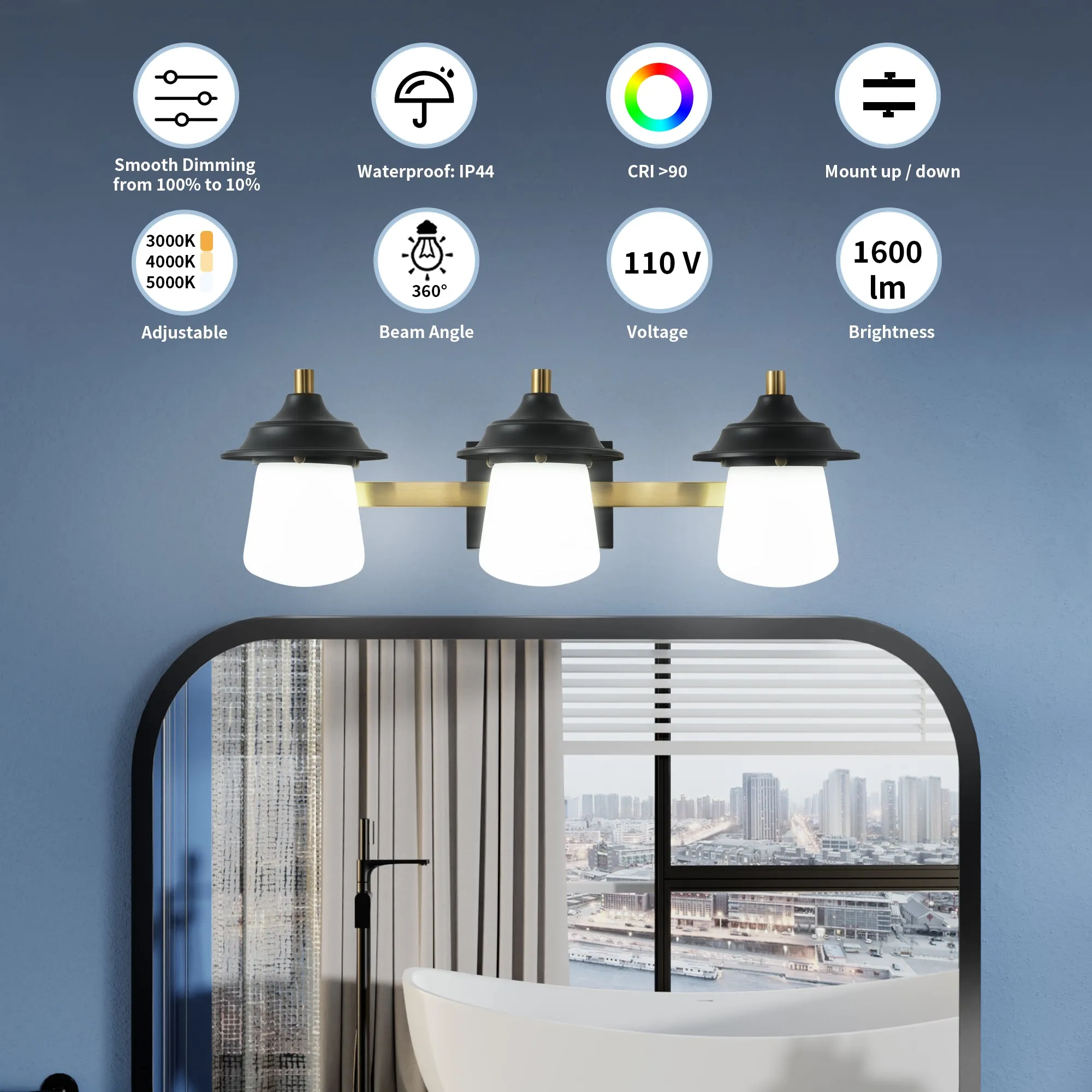 ExBrite 24.5" Farmhouse LED Vanity Light Fixture with Dimmable Switch & Tri-Color Settings