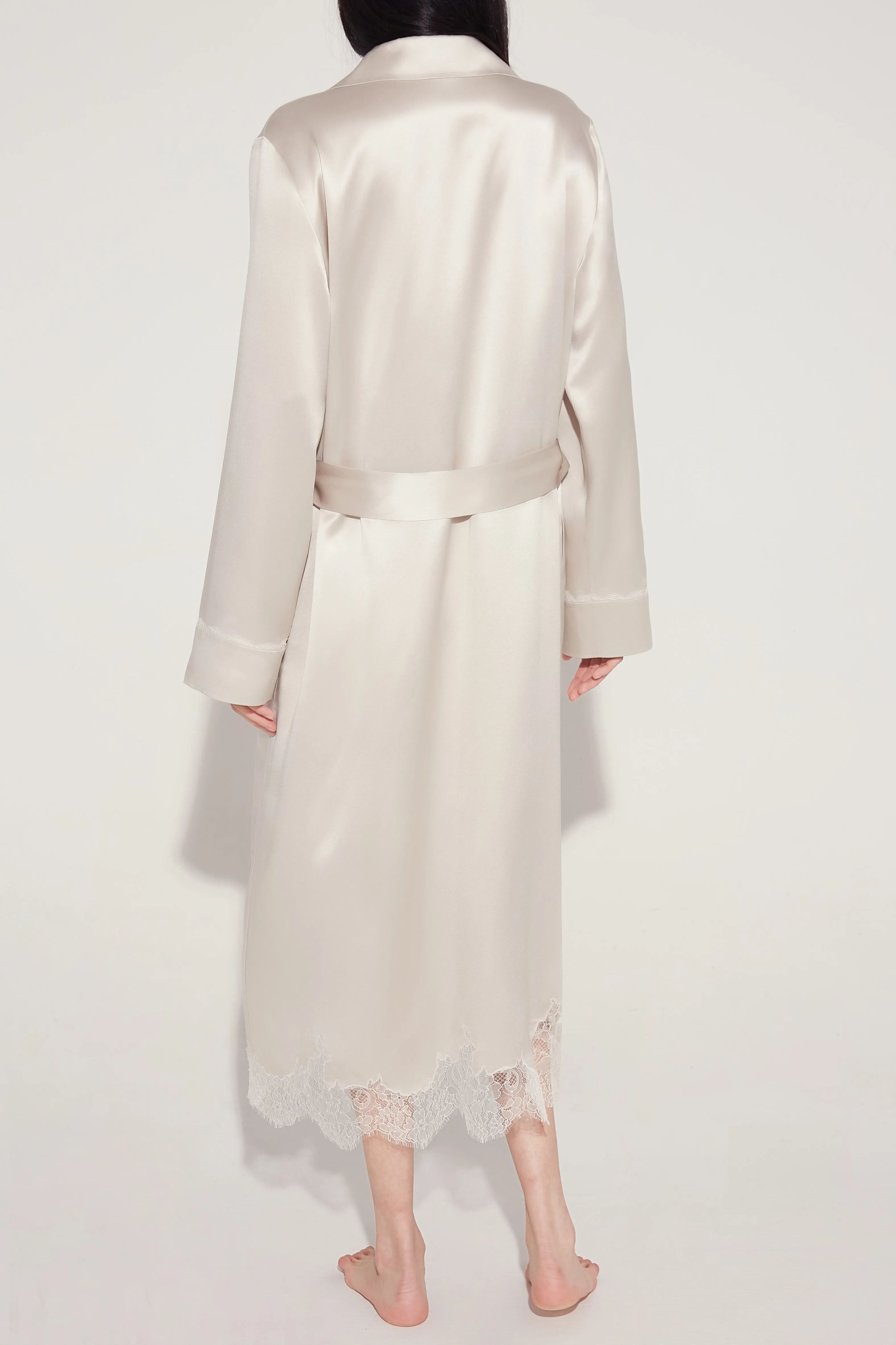 Galaxy Grey Lace Silk Robe