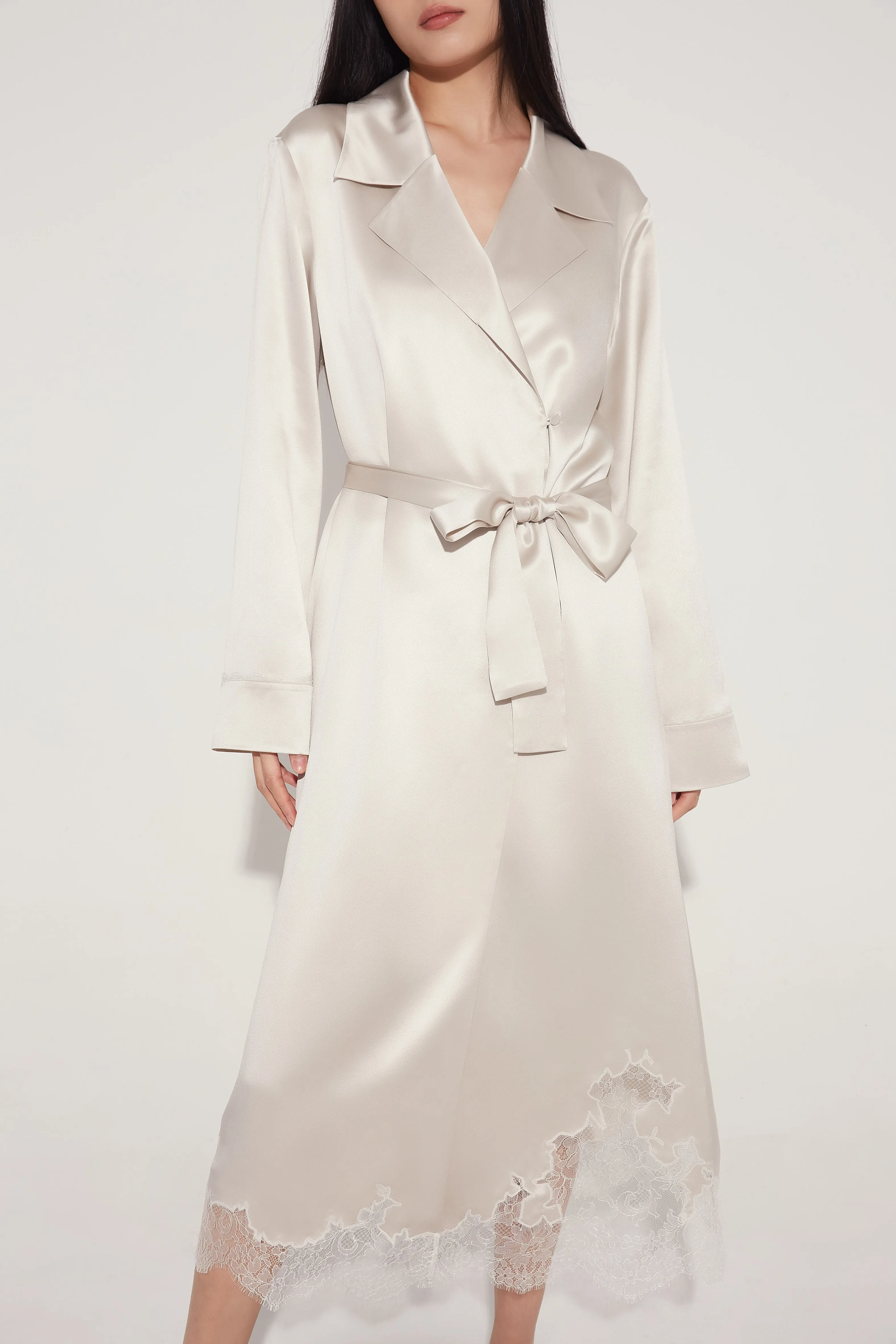 Galaxy Grey Lace Silk Robe