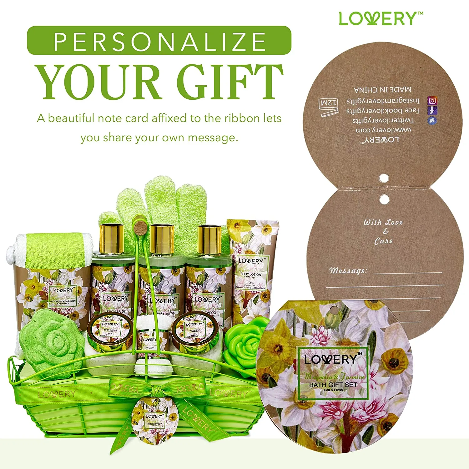 Magnolia and Jasmine Home Bath Set - 13Pc Body Care Spa Kit