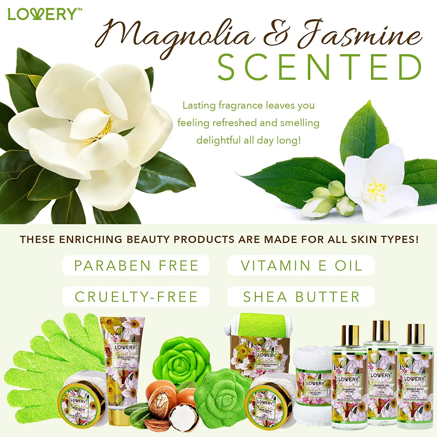 Magnolia and Jasmine Home Bath Set - 13Pc Body Care Spa Kit
