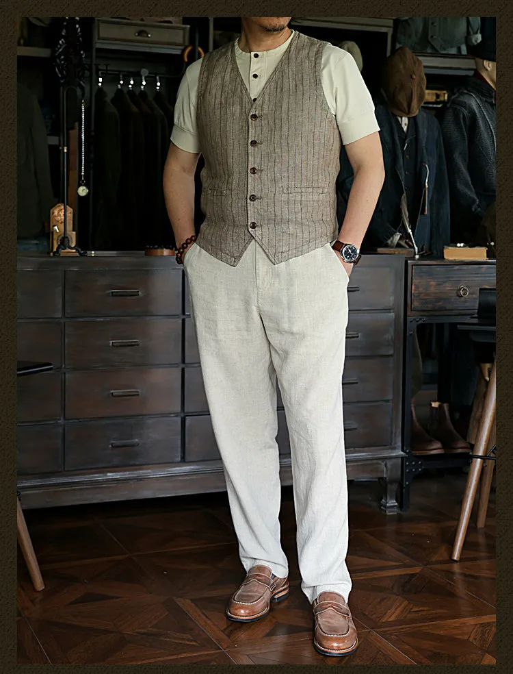 Men's Striped Linen Vest