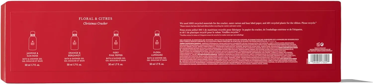 Molton Brown 4-Piece Red Cracker Gift Set – Floral & Citrus Bath & Shower Gel Collection
