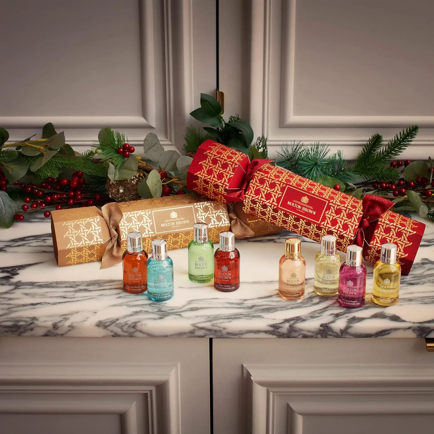 Molton Brown 4-Piece Red Cracker Gift Set – Floral & Citrus Bath & Shower Gel Collection