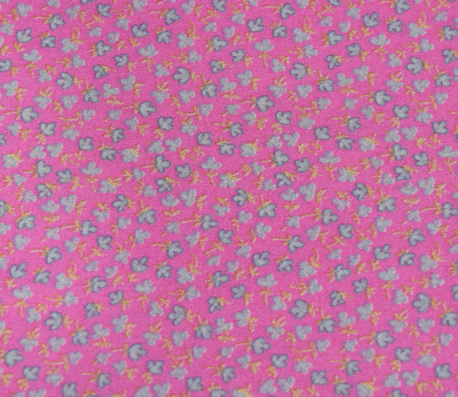 Small Floral Pattern Screen Printed Cotton Satin Fabric Available in Orange , Pink , Blue and Yellow