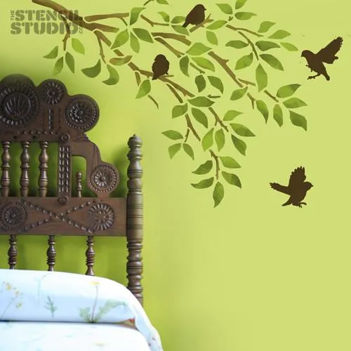 Sparrows & Branch Stencil