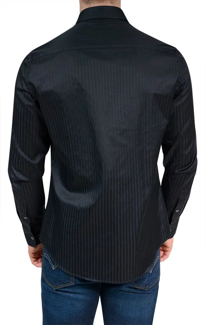 Tonal Stripe Button up Shirt in Black