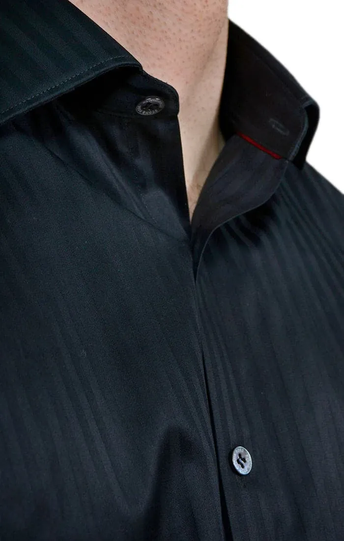 Tonal Stripe Button up Shirt in Black
